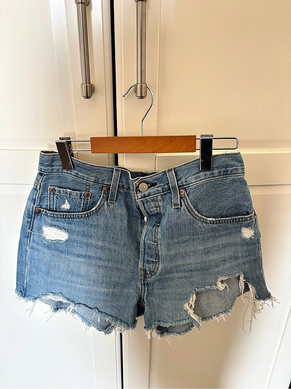 Levi's 501 Original Distressed Cut-Off Denim Shorts Distressed Denim Jean Shorts